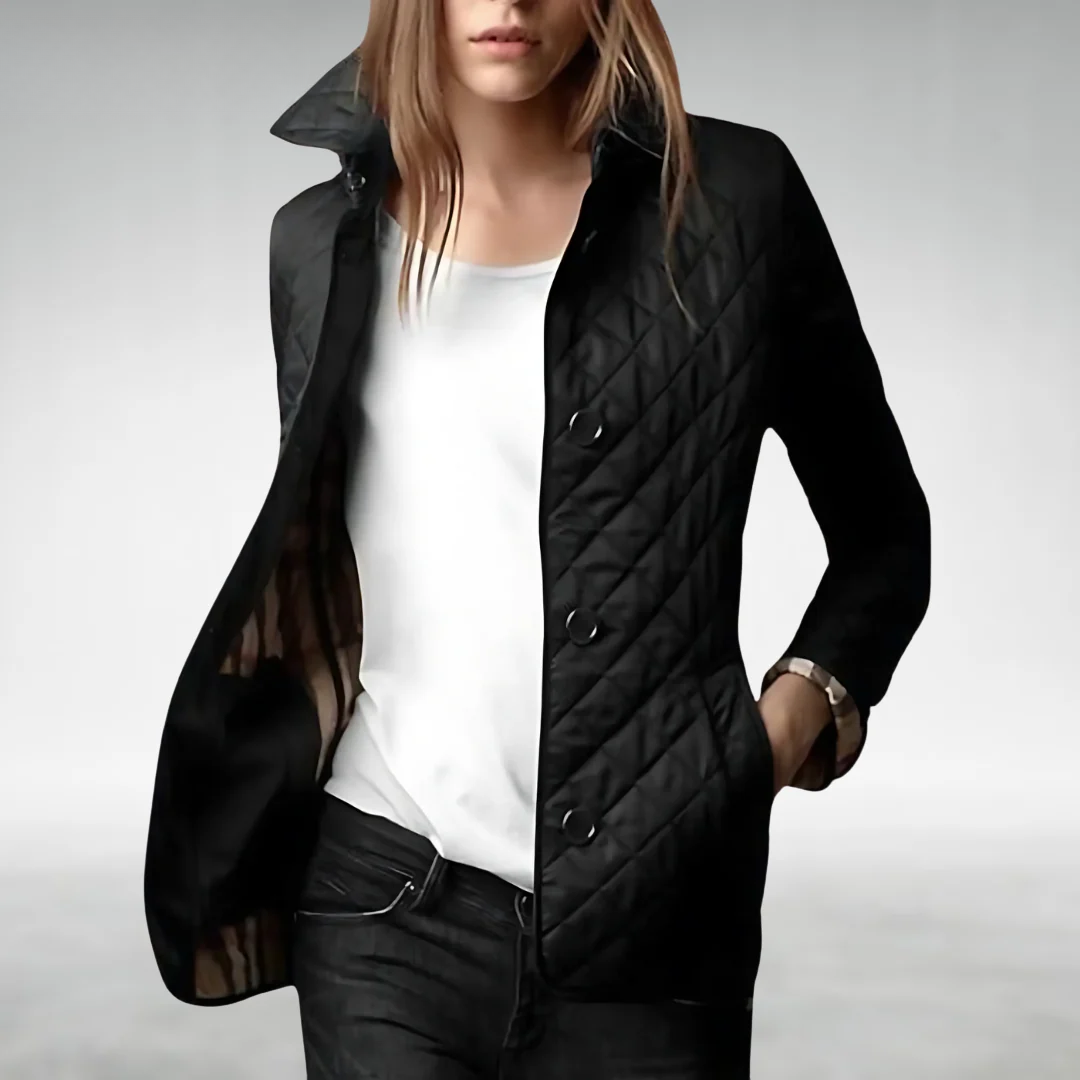 Hazel | Quilted Lightweight Jacket with Zip-Front Closure - Black