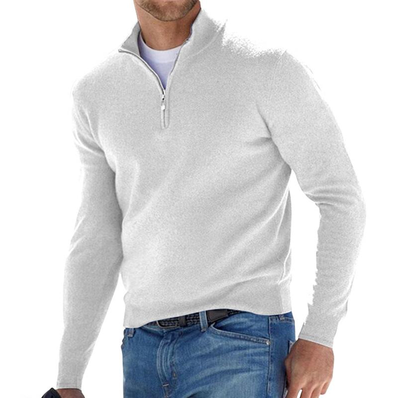 Ronan | Slim Half-Zip Jumper with High Neck - White