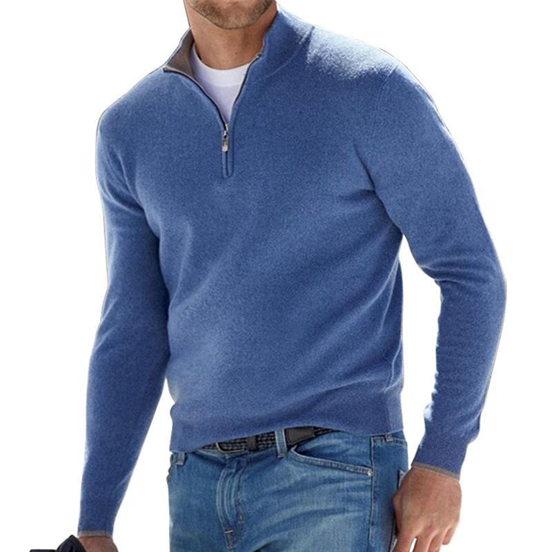 Ronan | Slim Half-Zip Jumper with High Neck - Blue