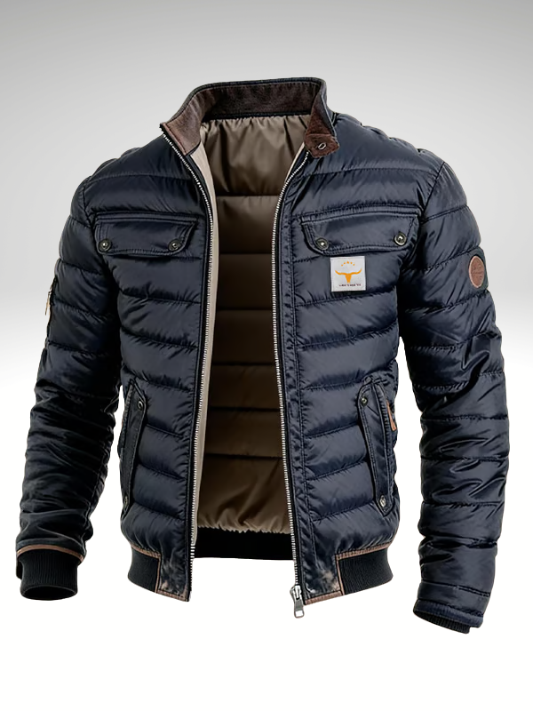 Rowan | Vintage Workwear Jacket with Stand Collar - Navy Blue