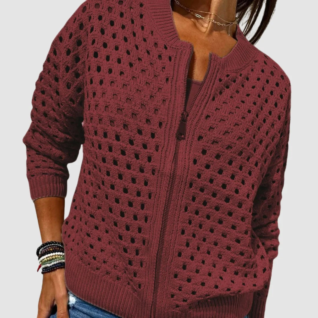 Alliah | Breathable Openwork Zip Cardigan