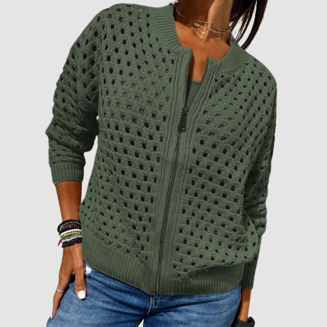 Alliah | Breathable Openwork Zip Cardigan