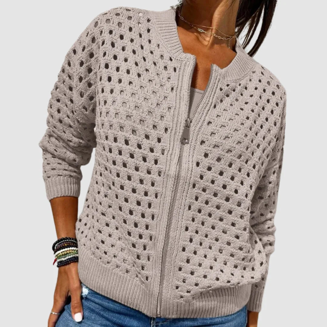 Alliah | Breathable Openwork Zip Cardigan