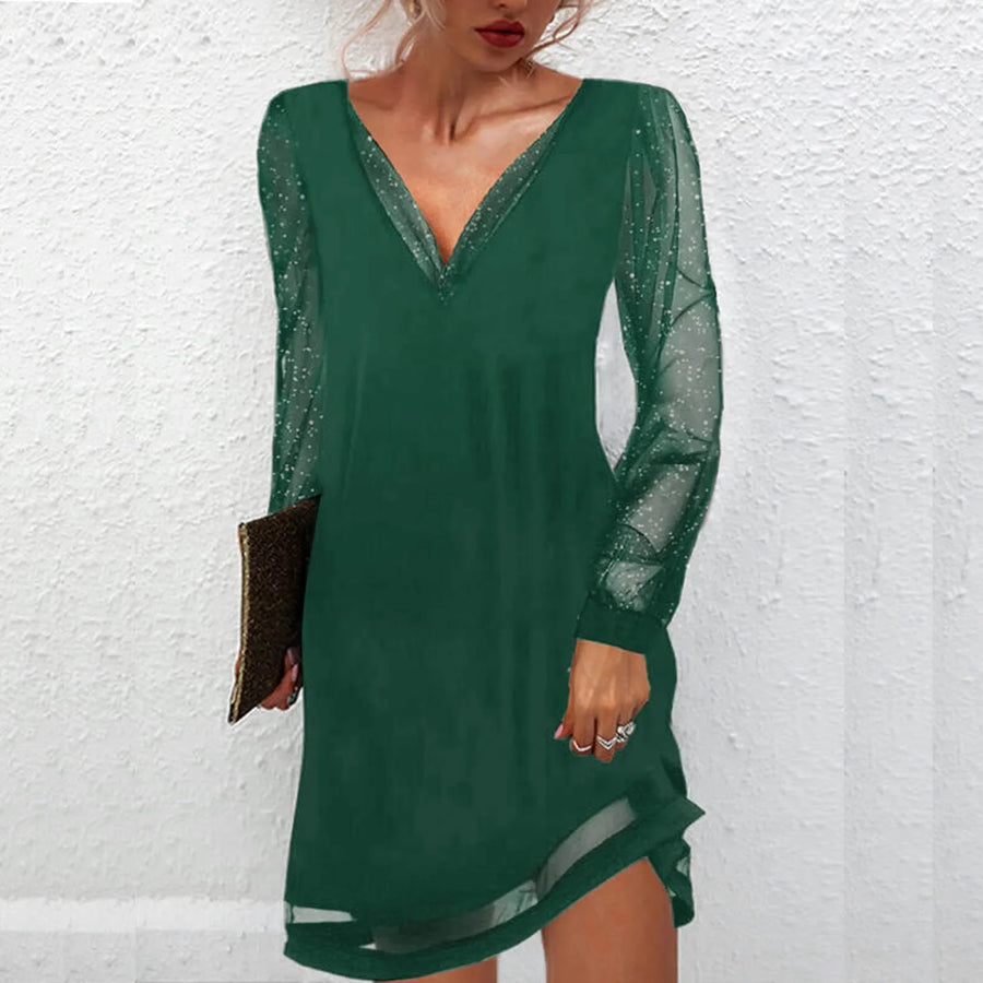 Isadora | Sparkle Sleeve V-Neck Evening Dress
