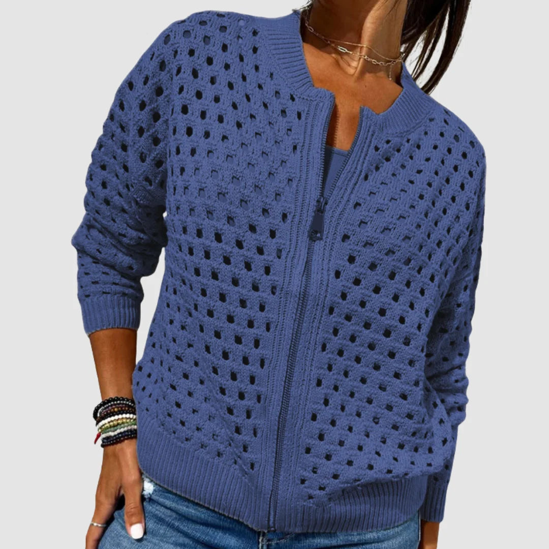 Alliah | Breathable Openwork Zip Cardigan