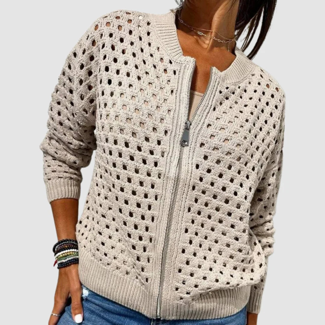 Alliah | Breathable Openwork Zip Cardigan