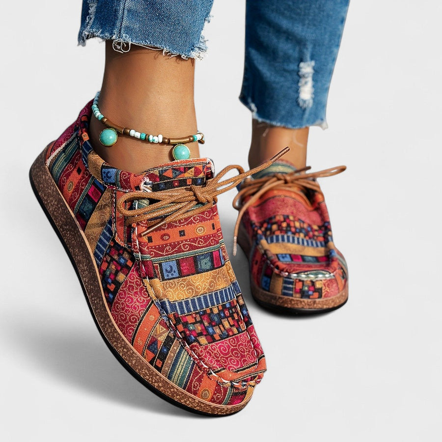 Freya | Bohemian Patchwork Lace-Up Shoes