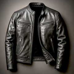 Rhys | Vintage Biker Jacket with Snap-Button Collar - Black
