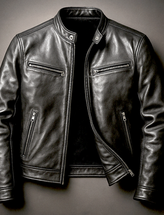Rhys | Vintage Biker Jacket with Snap-Button Collar - Black