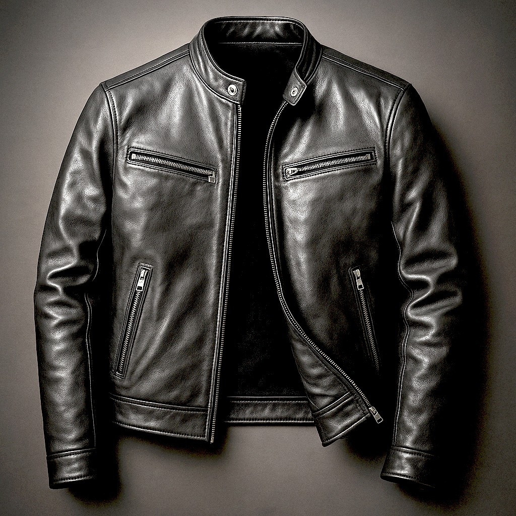 Rhys | Vintage Biker Jacket with Snap-Button Collar - Black