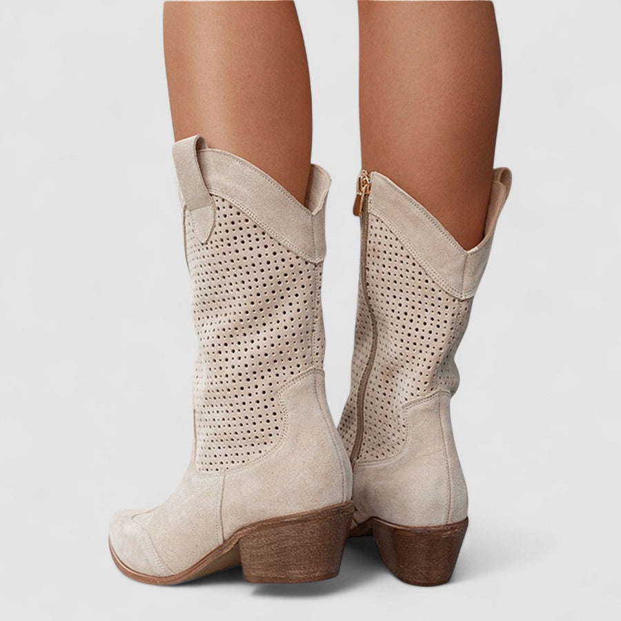 Sienna | Cushioned Western Boots with Shaped Toe - Beige