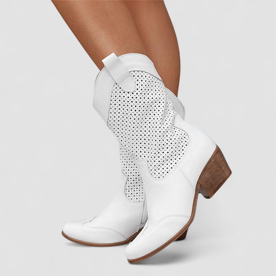 Sienna | Cushioned Western Boots with Shaped Toe - White