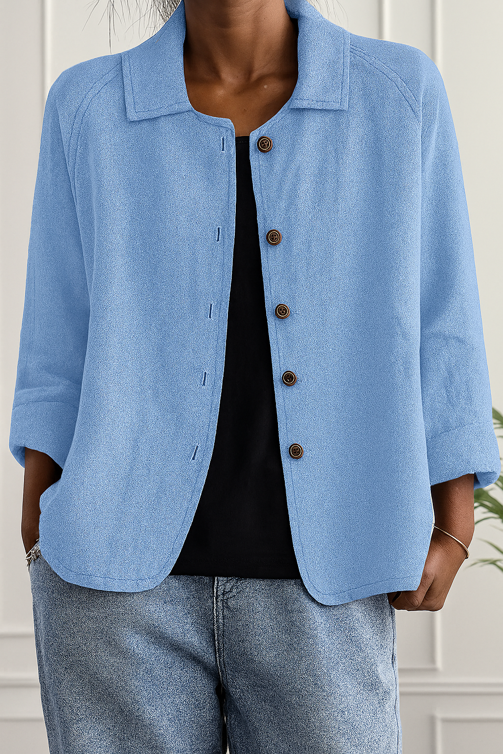 Maeve | Relaxed Draped Cardigan with Button-Front Placket - Light Blue