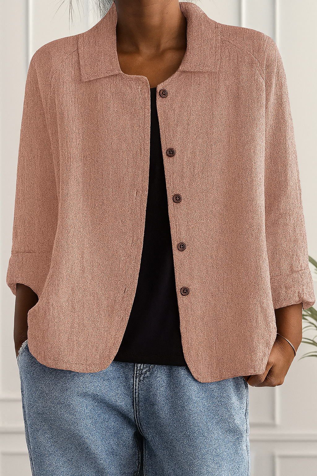 Maeve | Relaxed Draped Cardigan with Button-Front Placket - Pink