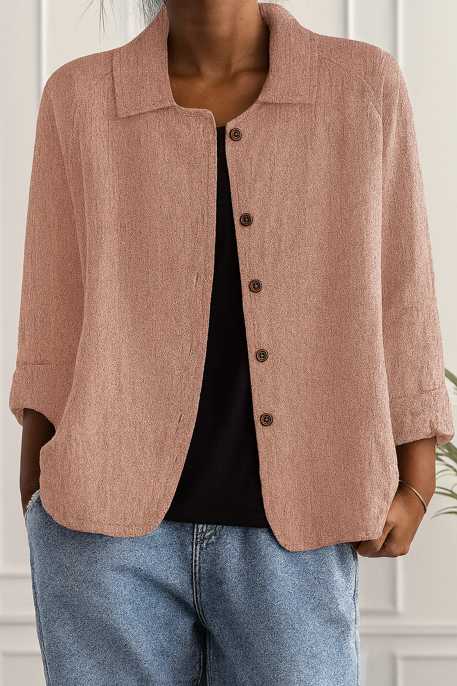 Maeve | Relaxed Draped Cardigan with Button-Front Placket - Pink