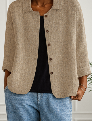 Maeve | Relaxed Draped Cardigan with Button-Front Placket - Khaki