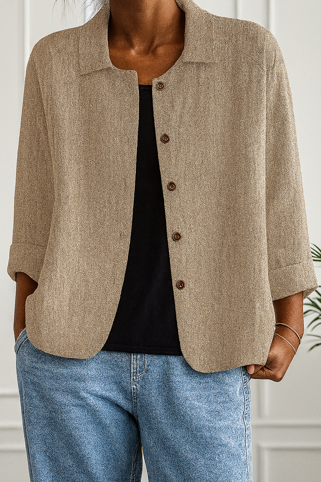 Maeve | Relaxed Draped Cardigan with Button-Front Placket - Khaki