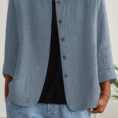 Maeve | Relaxed Draped Cardigan with Button-Front Placket - Navy Blue