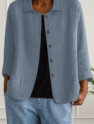 Maeve | Relaxed Draped Cardigan with Button-Front Placket - Navy Blue