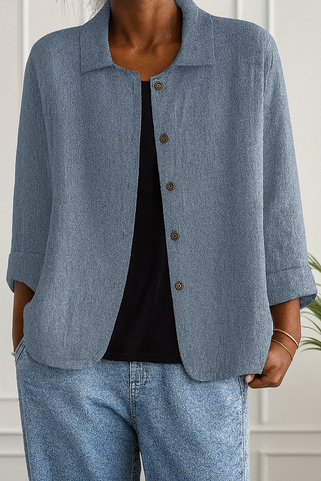 Maeve | Relaxed Draped Cardigan with Button-Front Placket - Navy Blue