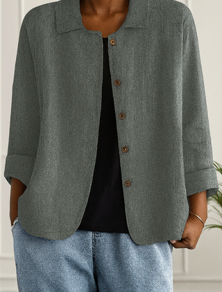 Maeve | Relaxed Draped Cardigan with Button-Front Placket - Dark Gray
