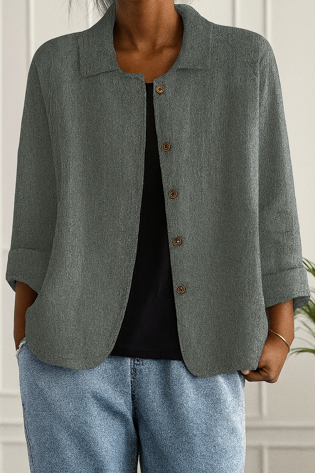 Maeve | Relaxed Draped Cardigan with Button-Front Placket - Dark Gray