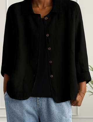 Maeve | Relaxed Draped Cardigan with Button-Front Placket - Black
