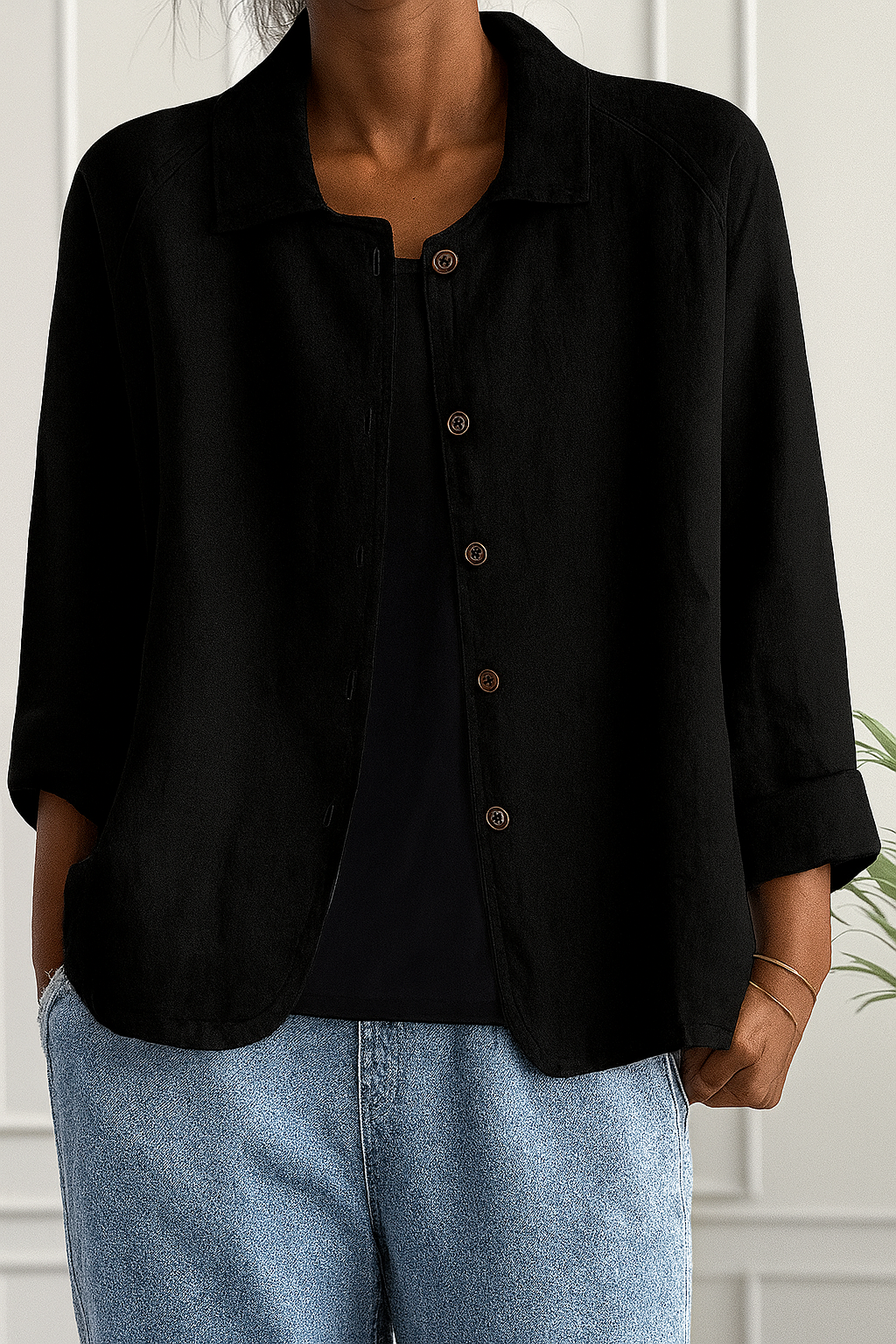 Maeve | Relaxed Draped Cardigan with Button-Front Placket - Black