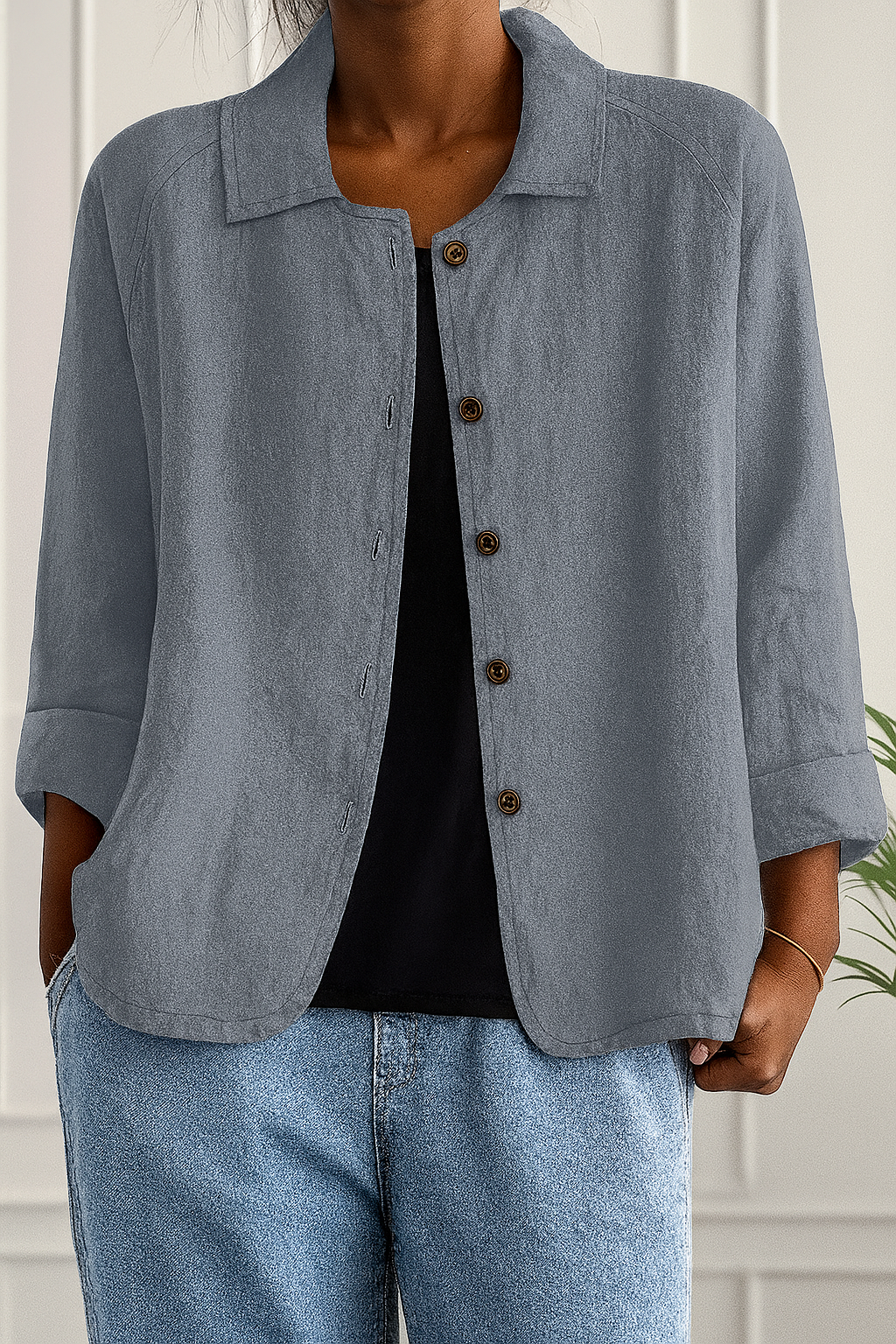 Maeve | Relaxed Draped Cardigan with Button-Front Placket - Light Gray