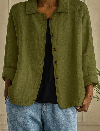 Maeve | Relaxed Draped Cardigan with Button-Front Placket - Olive Green