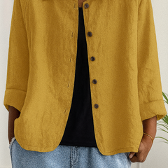 Maeve | Relaxed Draped Cardigan with Button-Front Placket - Yellow