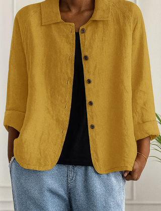 Maeve | Relaxed Draped Cardigan with Button-Front Placket - Yellow