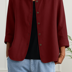 Maeve | Relaxed Draped Cardigan with Button-Front Placket - Red