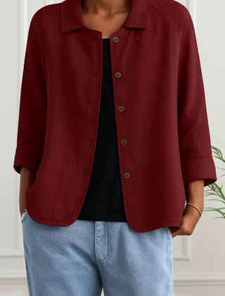 Maeve | Relaxed Draped Cardigan with Button-Front Placket - Red