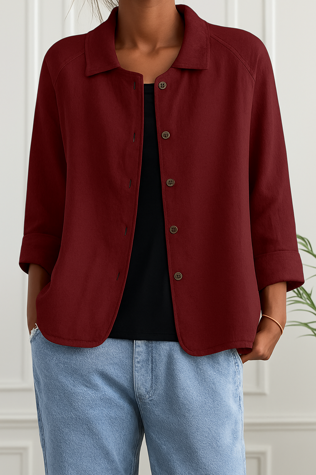 Maeve | Relaxed Draped Cardigan with Button-Front Placket - Red