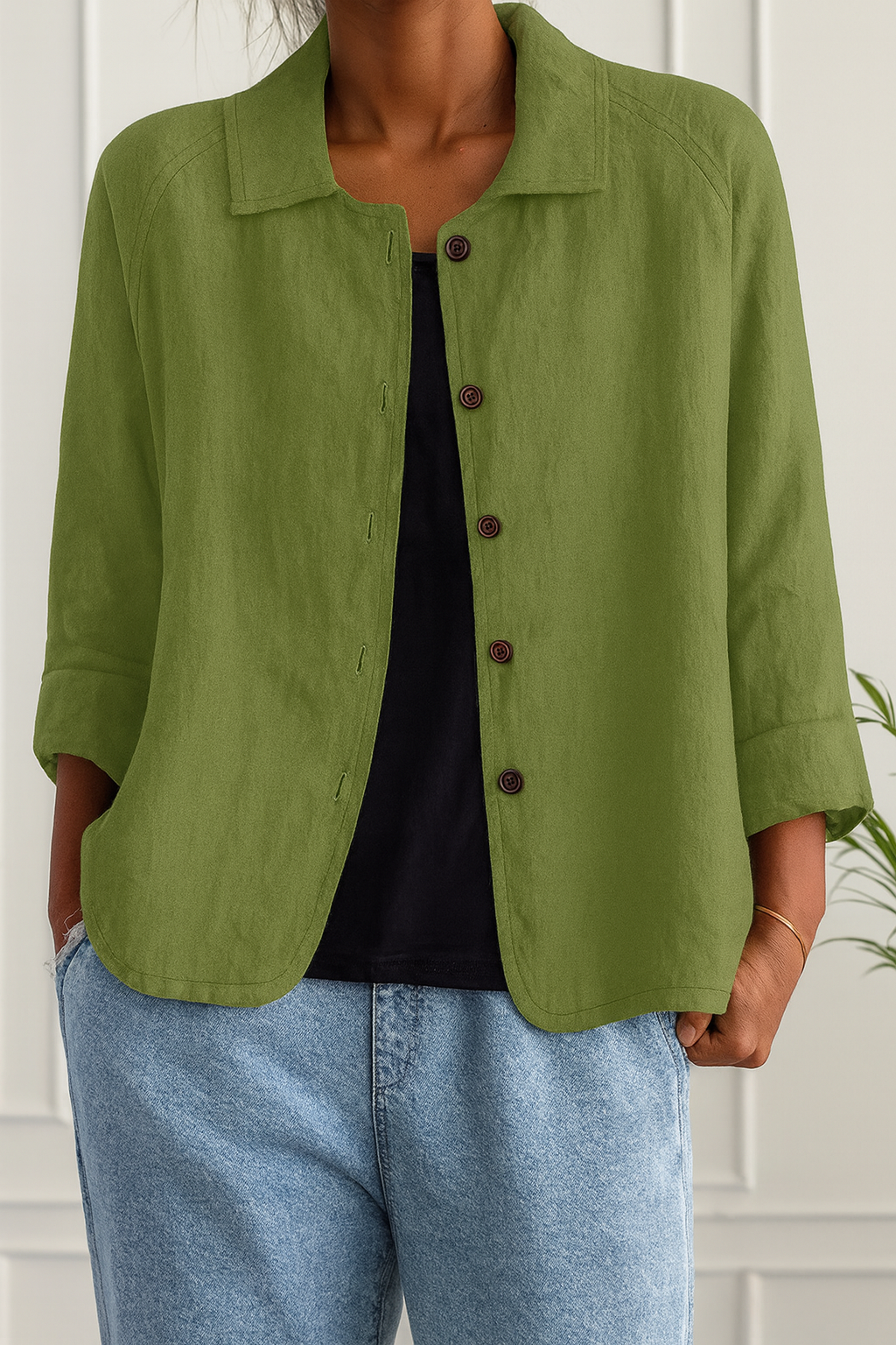 Maeve | Relaxed Draped Cardigan with Button-Front Placket - Green