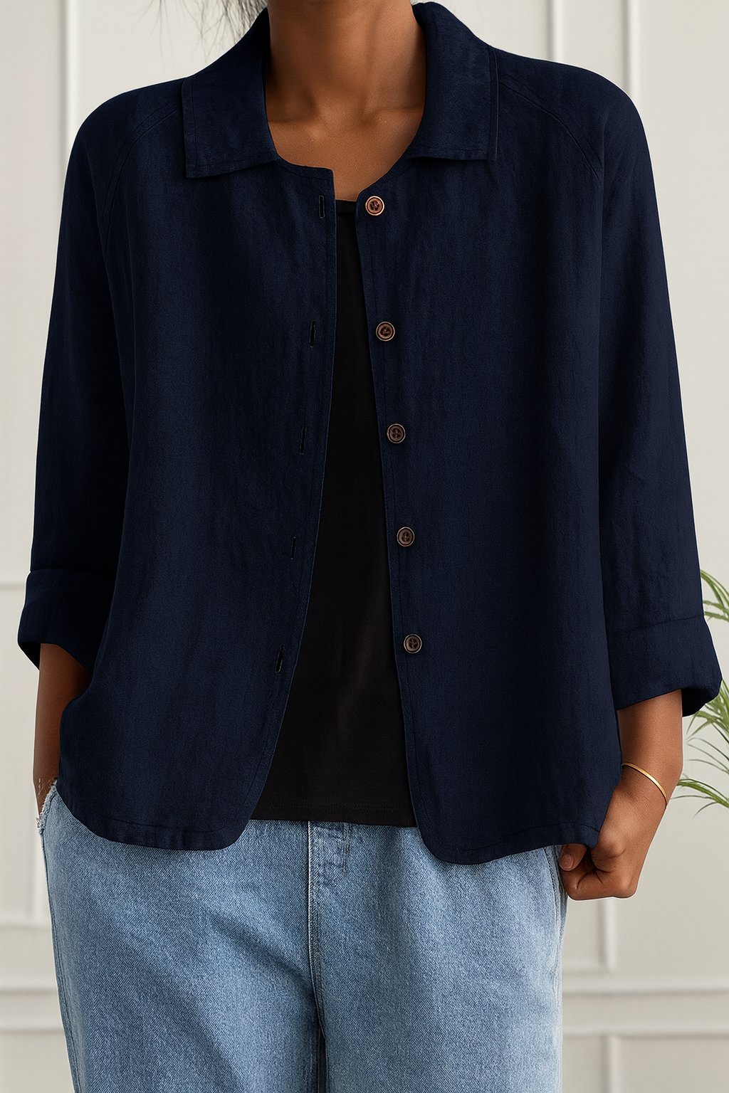 Maeve | Relaxed Draped Cardigan with Button-Front Placket - Blue