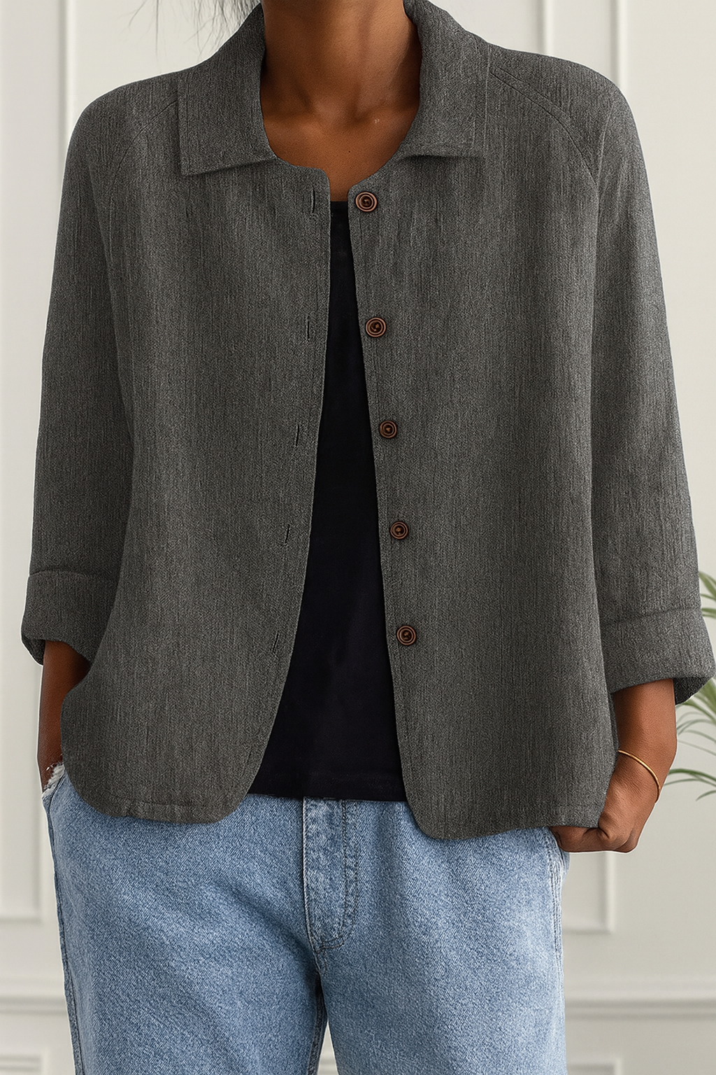 Maeve | Relaxed Draped Cardigan with Button-Front Placket - Gray