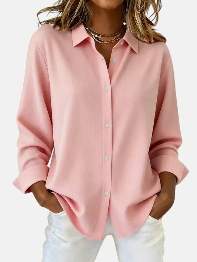Elodie | Relaxed Collared Cardigan with Button Front - Pink