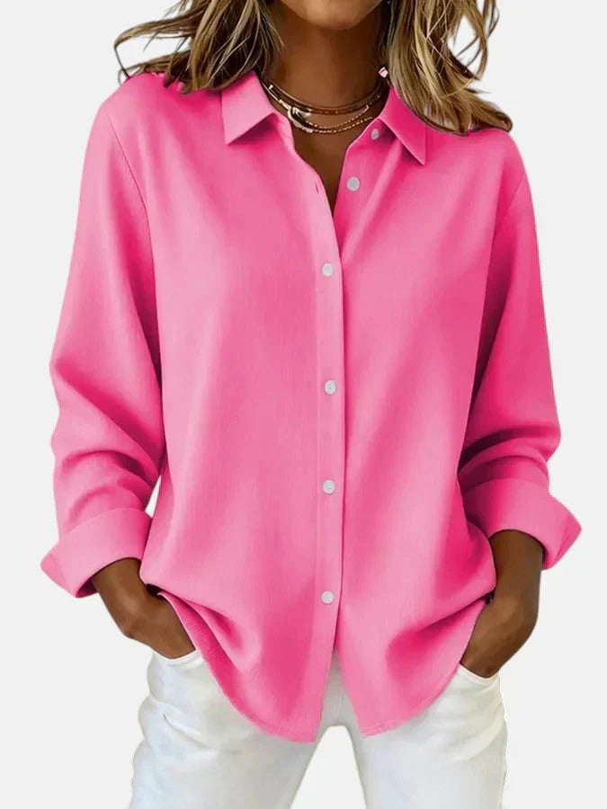 Elodie | Relaxed Collared Cardigan with Button Front - Fuchsia