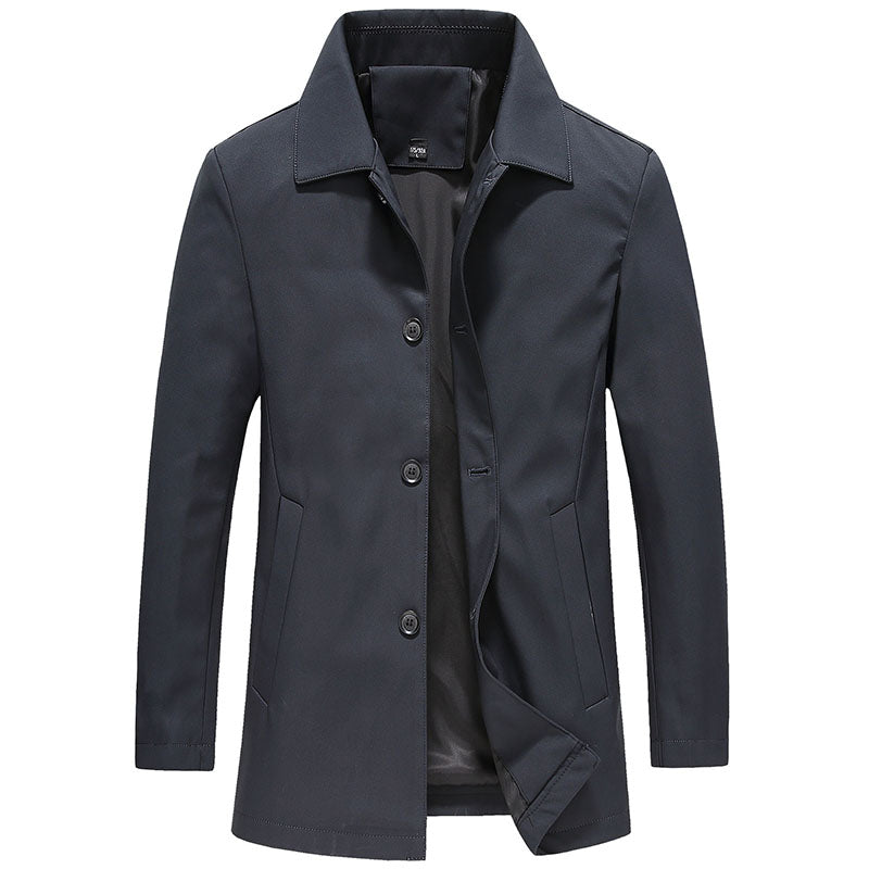 Fergus | Classic Button-Up Jacket with Point Collar - Navy Blue