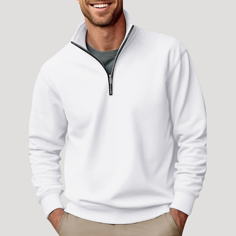 Liam | Relaxed Quarter-Zip Sweatshirt with Stand Collar - White