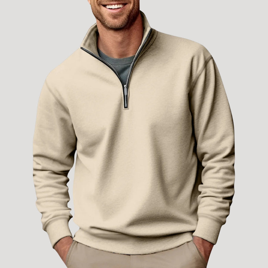 Liam | Relaxed Quarter-Zip Sweatshirt with Stand Collar - Beige