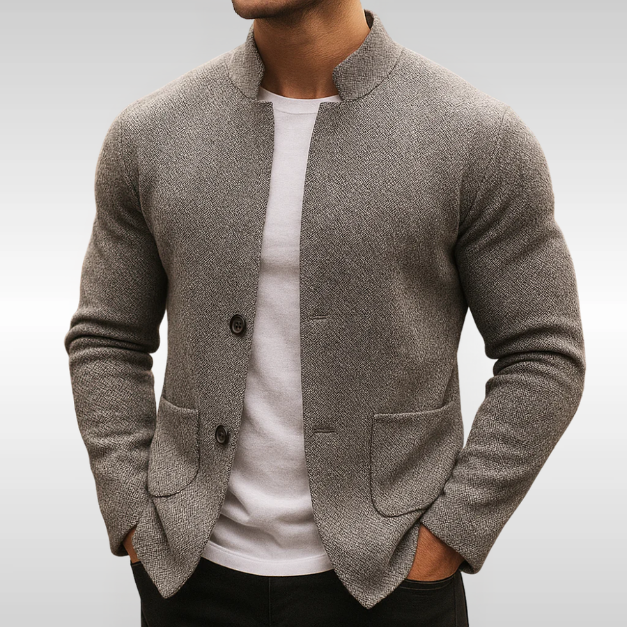 Declan | Textured Structured Cardigan with Button Front - Gray
