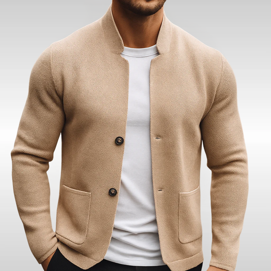 Declan | Textured Structured Cardigan with Button Front - Beige