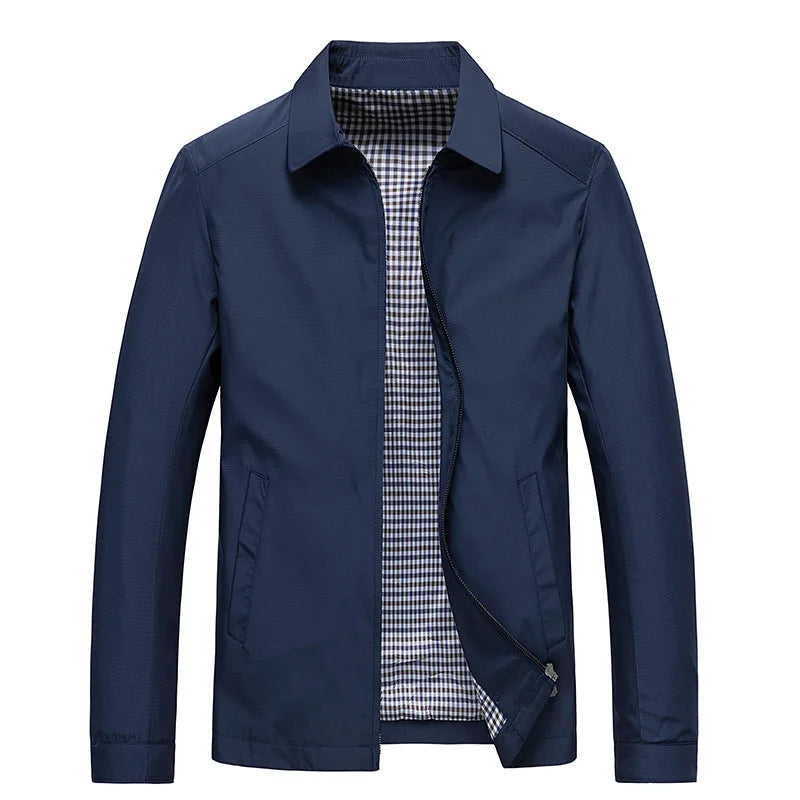 Grant Minimalist Zip-Front Jacket - Navy Blue