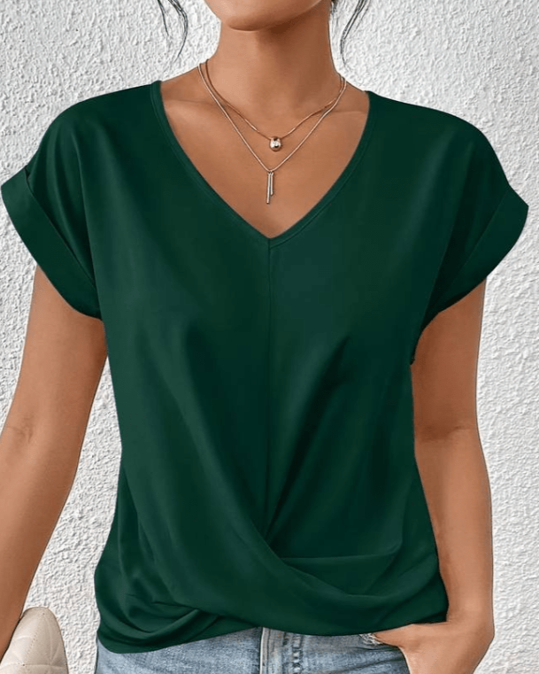 Keira | Relaxed Twist-Front Top with V-Neckline - Green