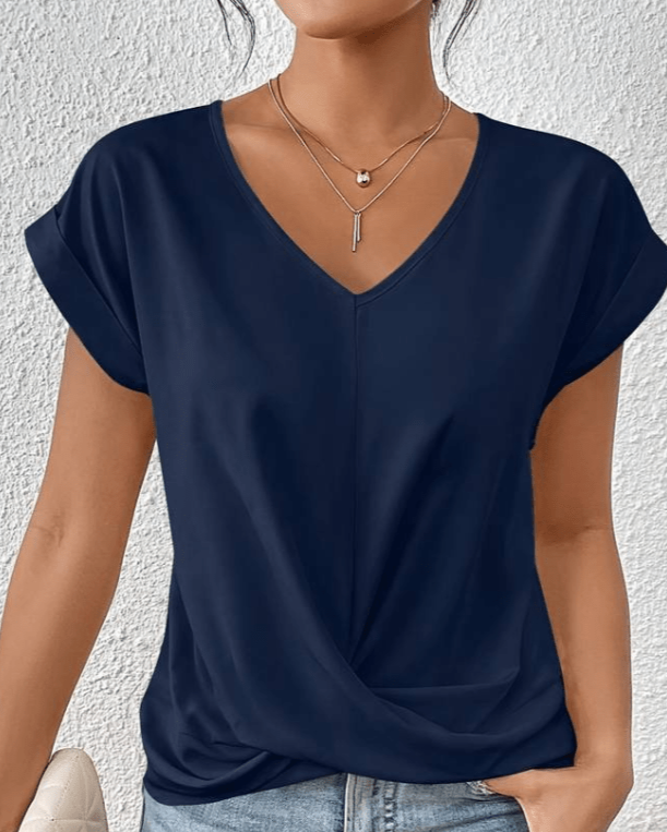 Keira | Relaxed Twist-Front Top with V-Neckline - Navy Blue