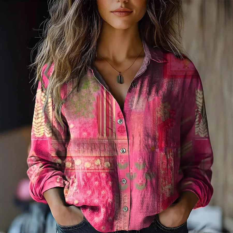 Orla | Vintage Floral Shirt with Button-Down Front - Pink