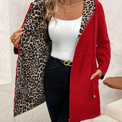 Tamsin | Reversible Longline Coat with Leopard Print Side - Red